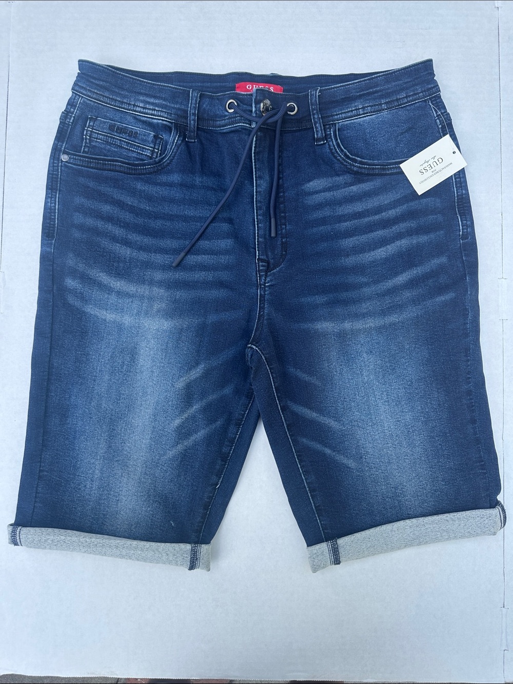 Guess Men's Navy Blue Denim Drawstring Shorts SZ 34